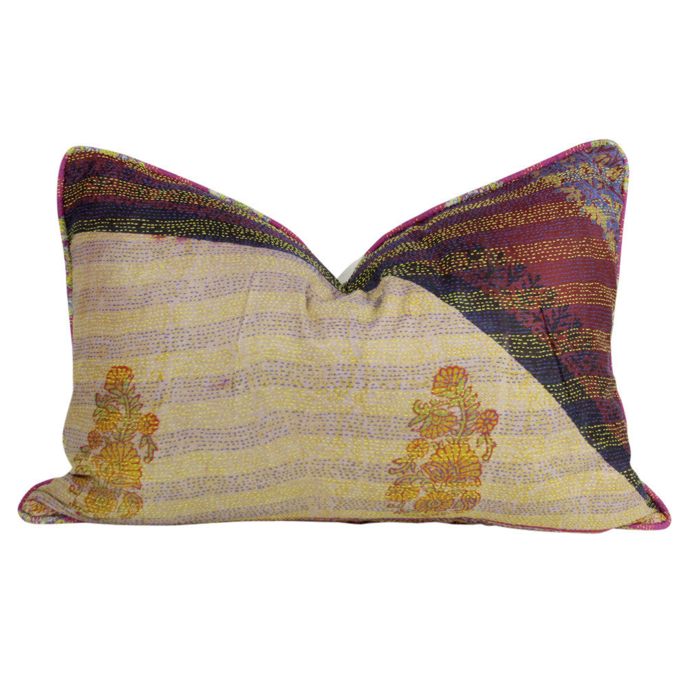 Kashmiri Flower Silk Kantha Pillow II