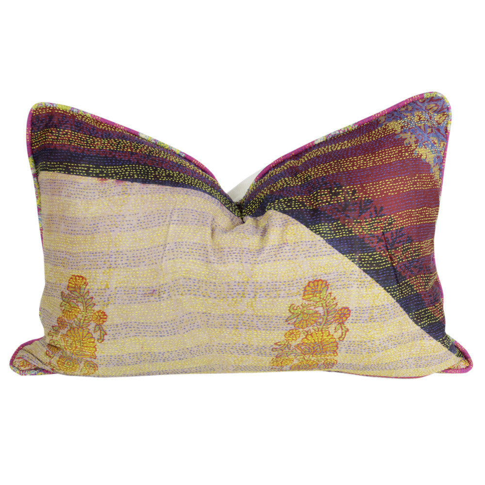 Kashmiri Flower Silk Kantha Pillow II