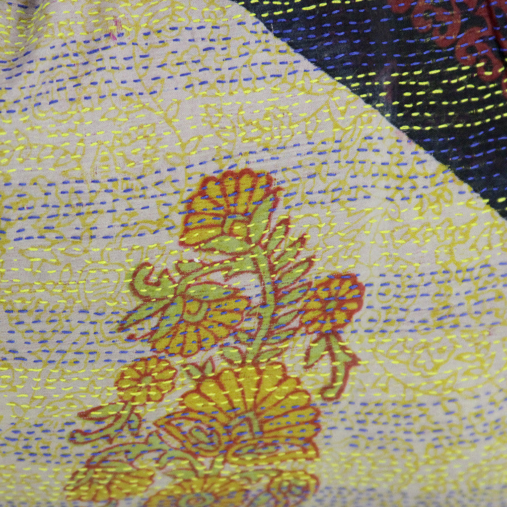Kashmiri Flower Silk Kantha Pillow II