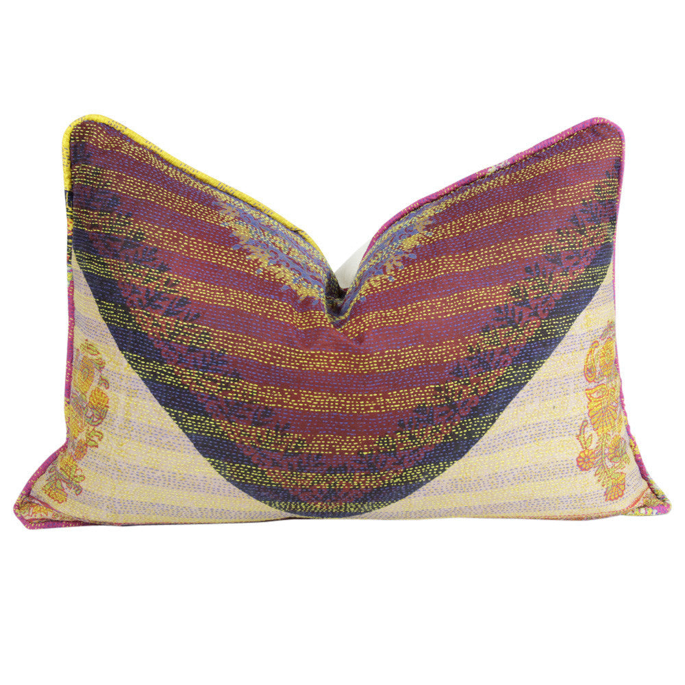 Kashmiri Flower Silk Kantha Pillow I