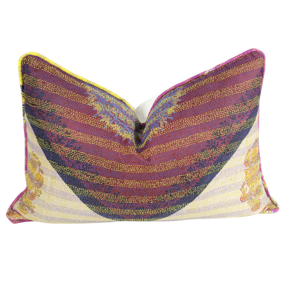 Kashmiri Flower Silk Kantha Pillow I