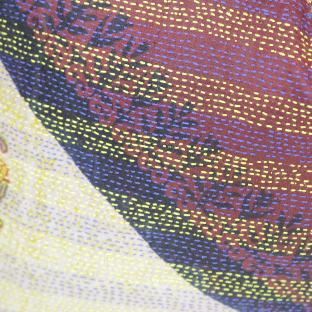 Kashmiri Flower Silk Kantha Pillow II