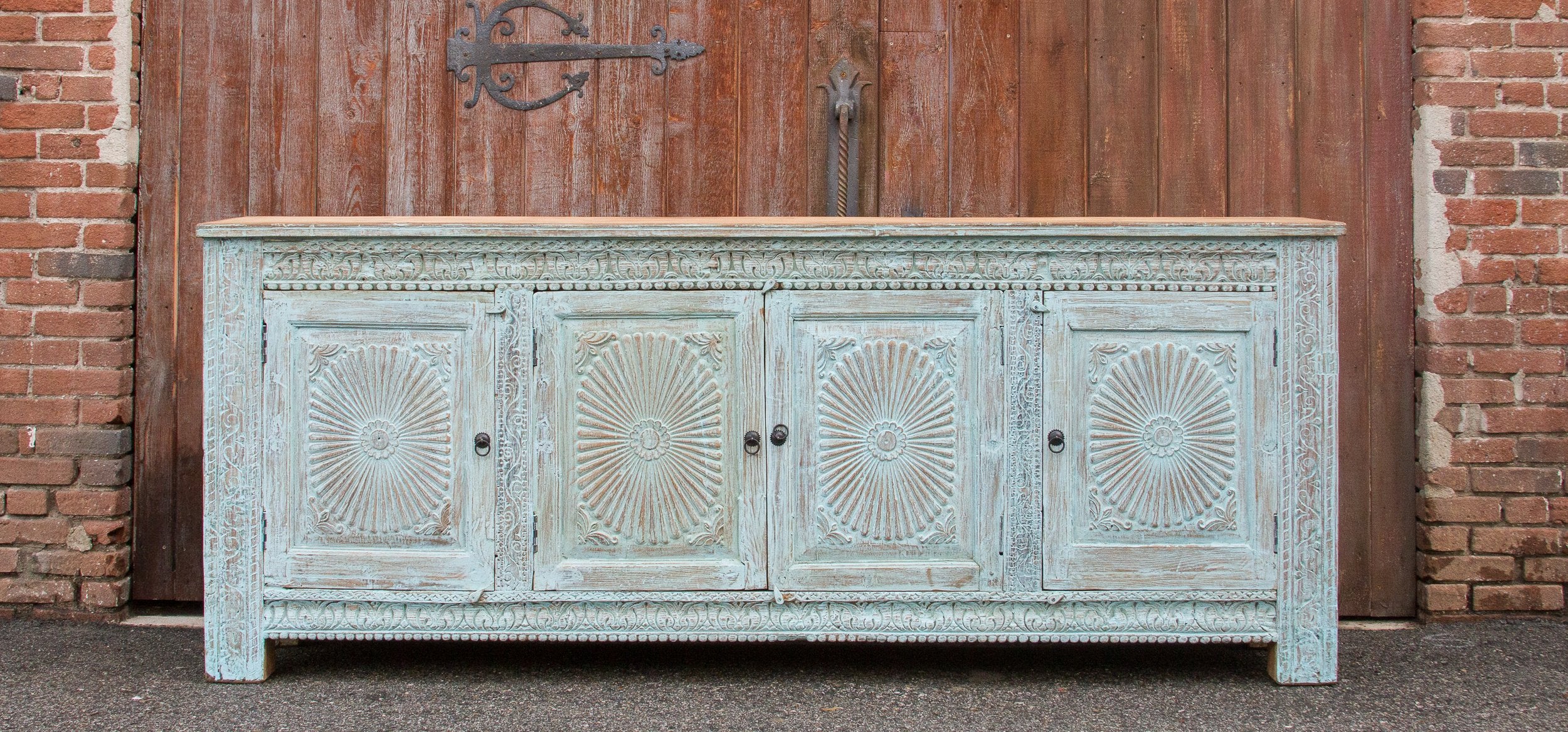 Powder Blue Sunburst Carved Sideboard