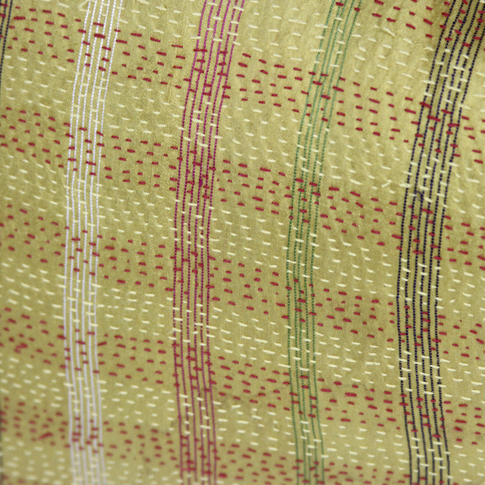 Golden Plaid Silk Kantha Pillow I