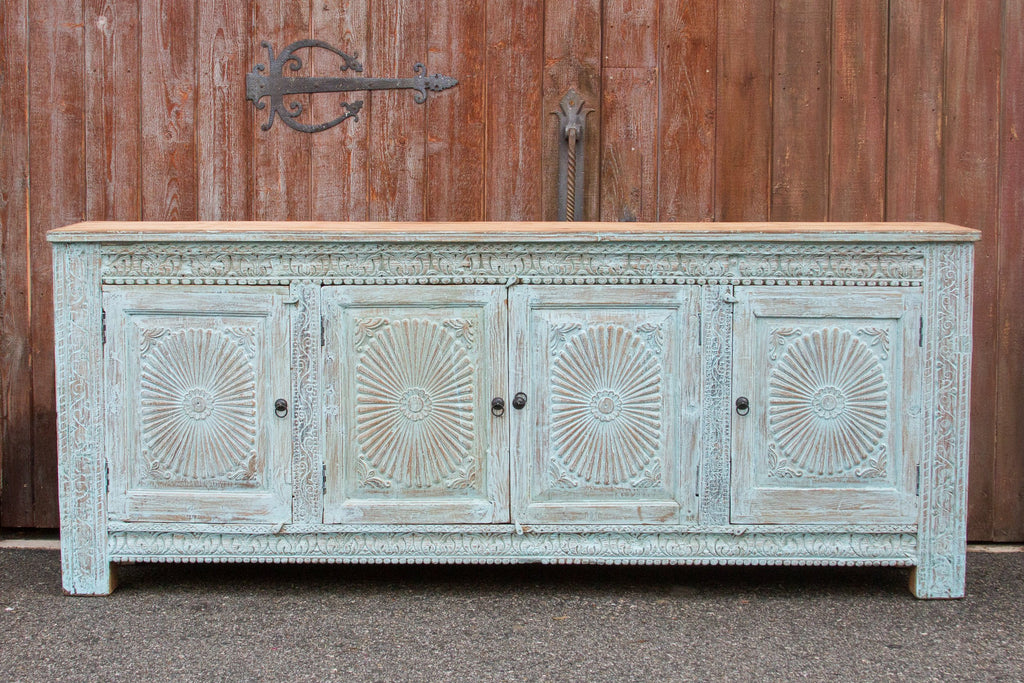 Powder Blue Sunburst Carved Sideboard