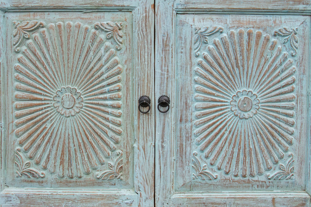 Powder Blue Sunburst Carved Sideboard