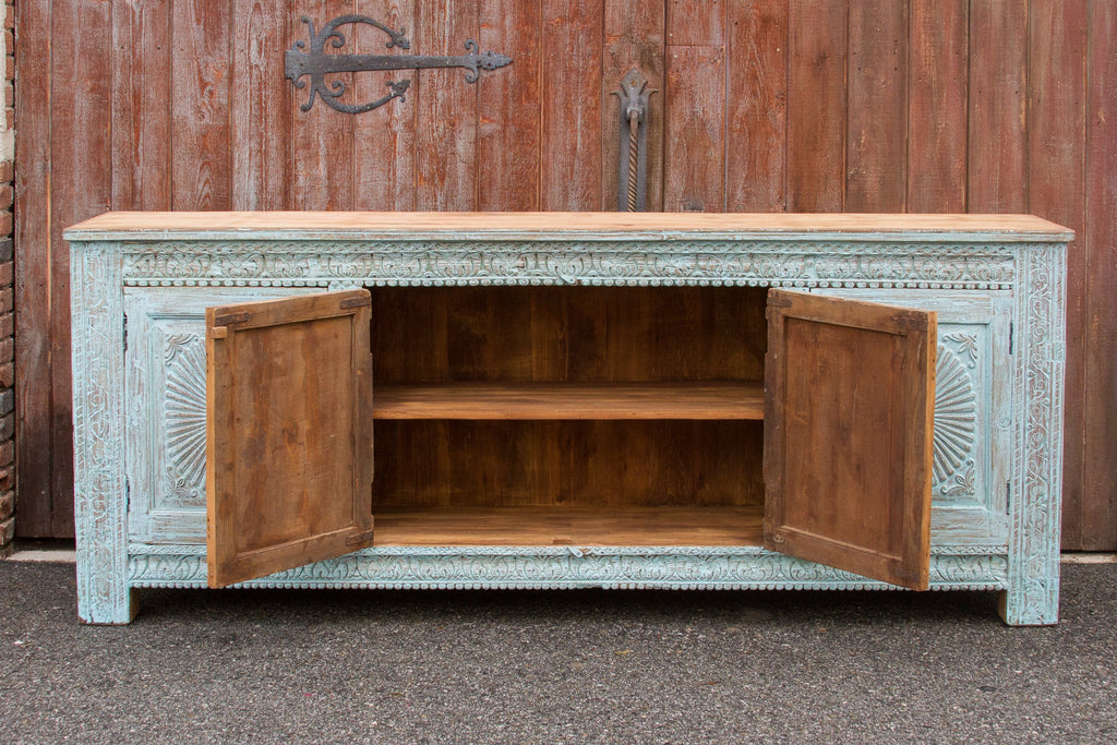 Powder Blue Sunburst Carved Sideboard