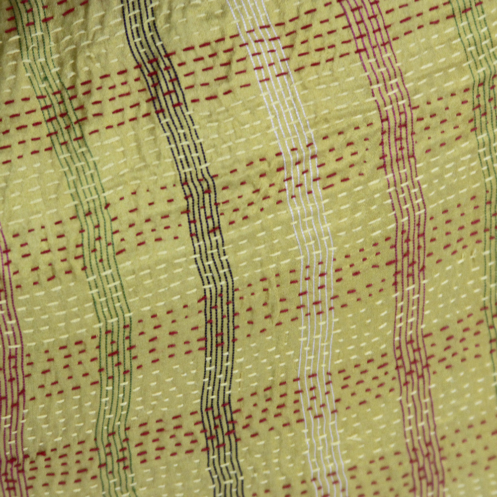 Golden Plaid Silk Kantha Pillow II