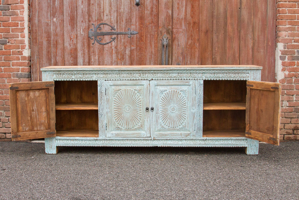 Powder Blue Sunburst Carved Sideboard