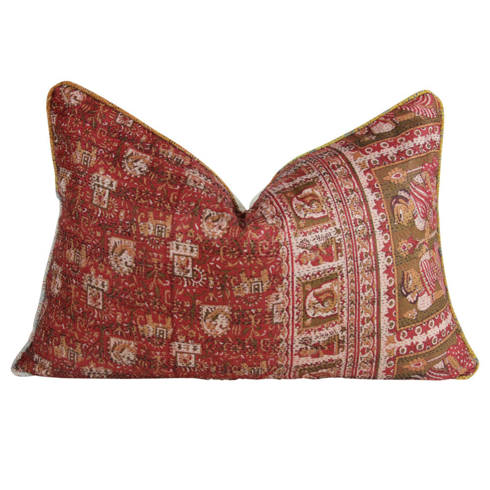 Ceremonial Figures Silk Kantha Pillow I
