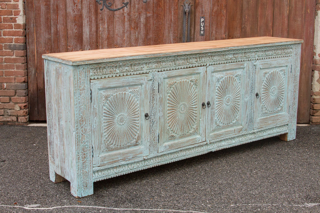 Powder Blue Sunburst Carved Sideboard