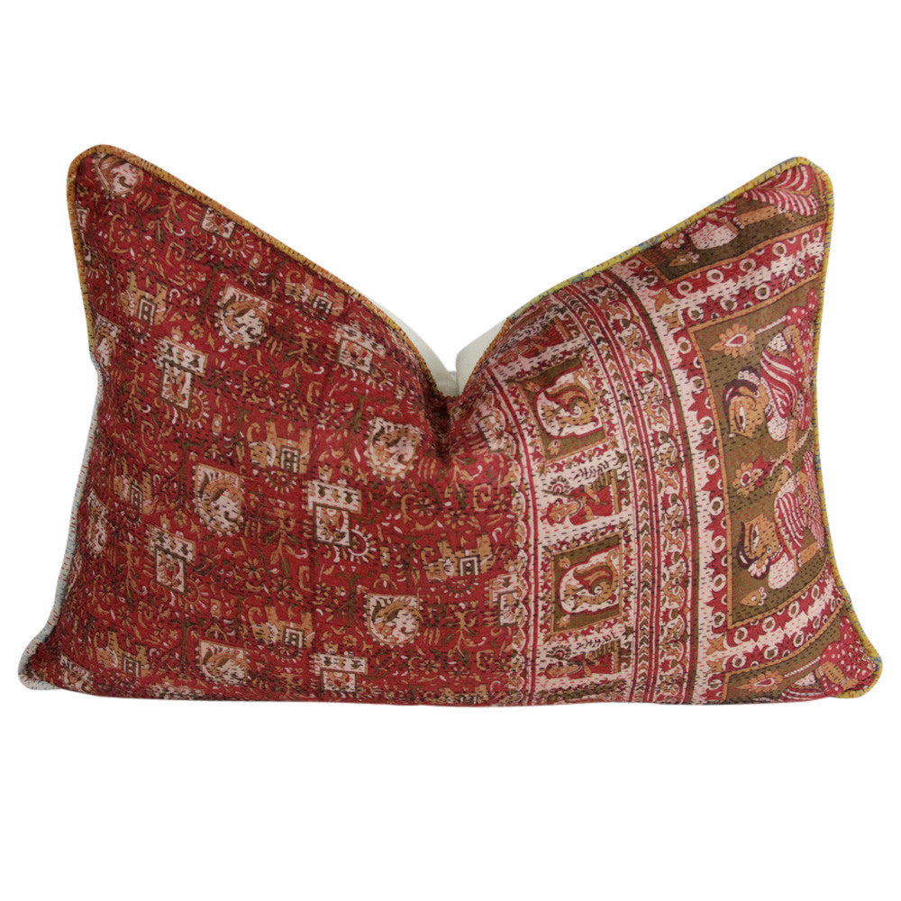 Ceremonial Figures Silk Kantha Pillow I