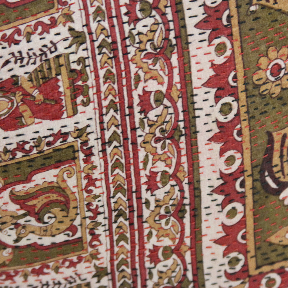 Ceremonial Figures Silk Kantha Pillow I