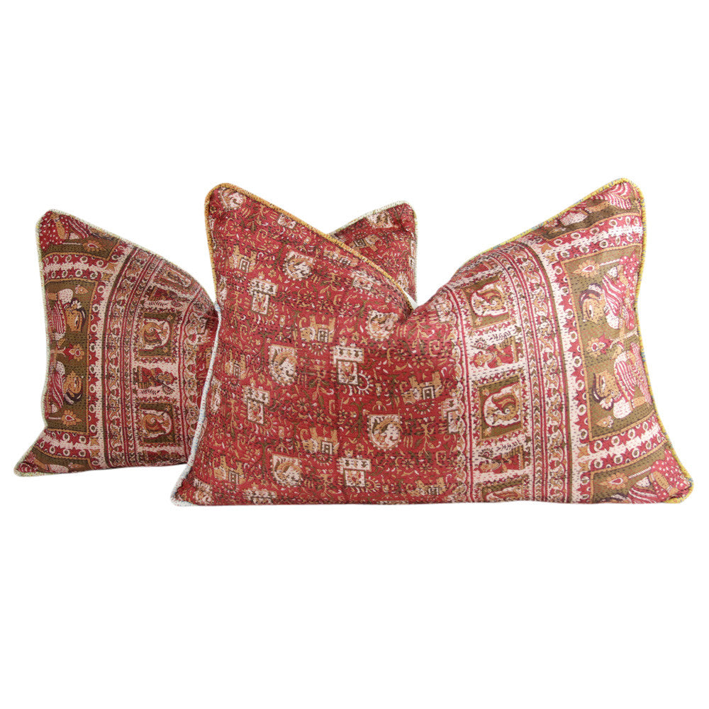Ceremonial Figures Silk Kantha Pillow I