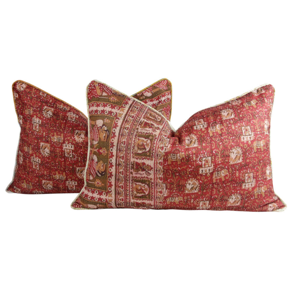 Ceremonial Figures Silk Kantha Pillow II