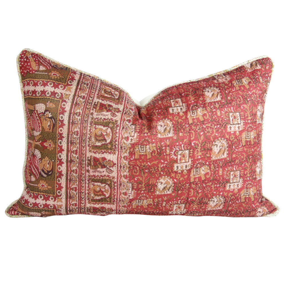 Ceremonial Figures Silk Kantha Pillow II
