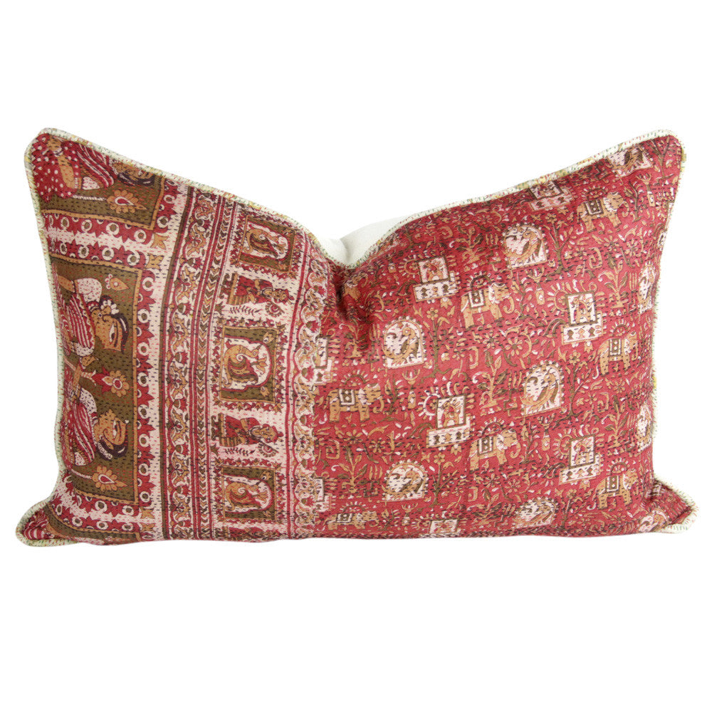Ceremonial Figures Silk Kantha Pillow II