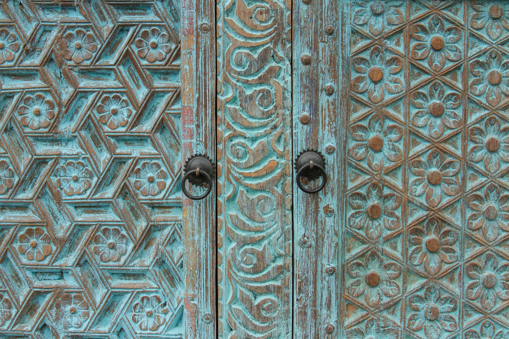 Carved Moorish Blue Sideboard