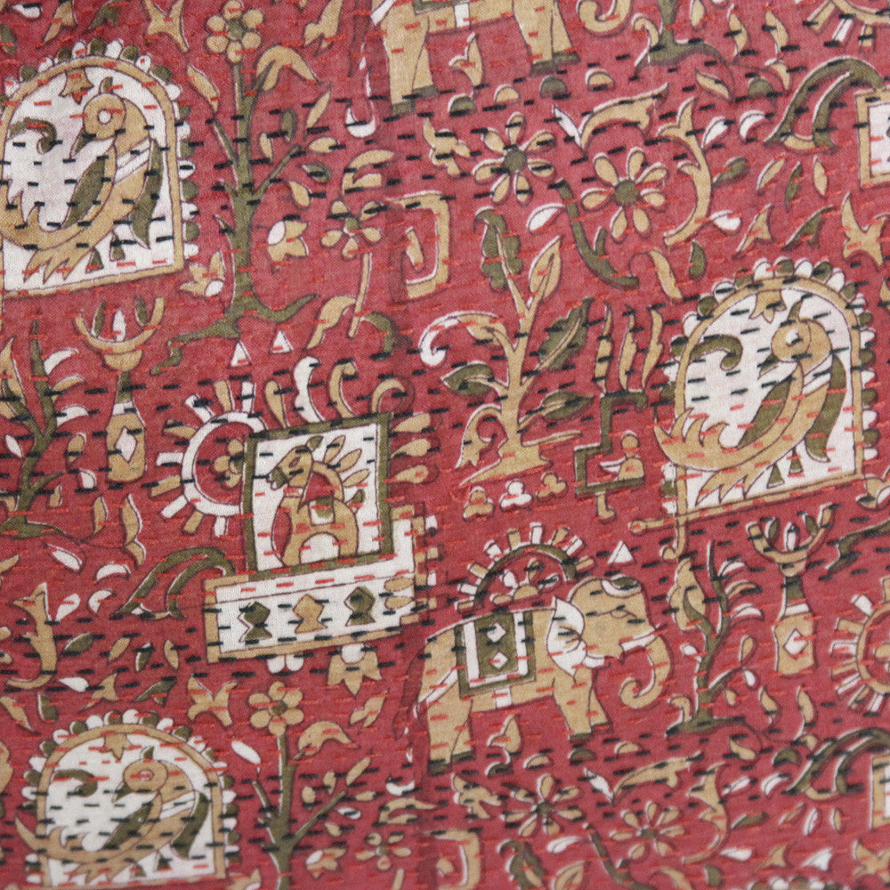 Ceremonial Figures Silk Kantha Pillow I