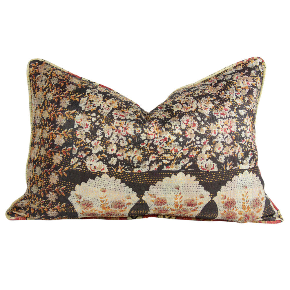 Cherry Blossom Silk Kantha Pillow II