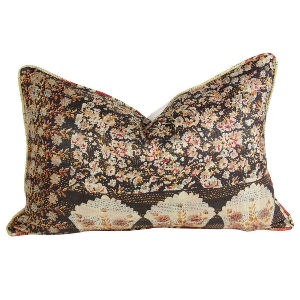 Cherry Blossom Silk Kantha Pillow II