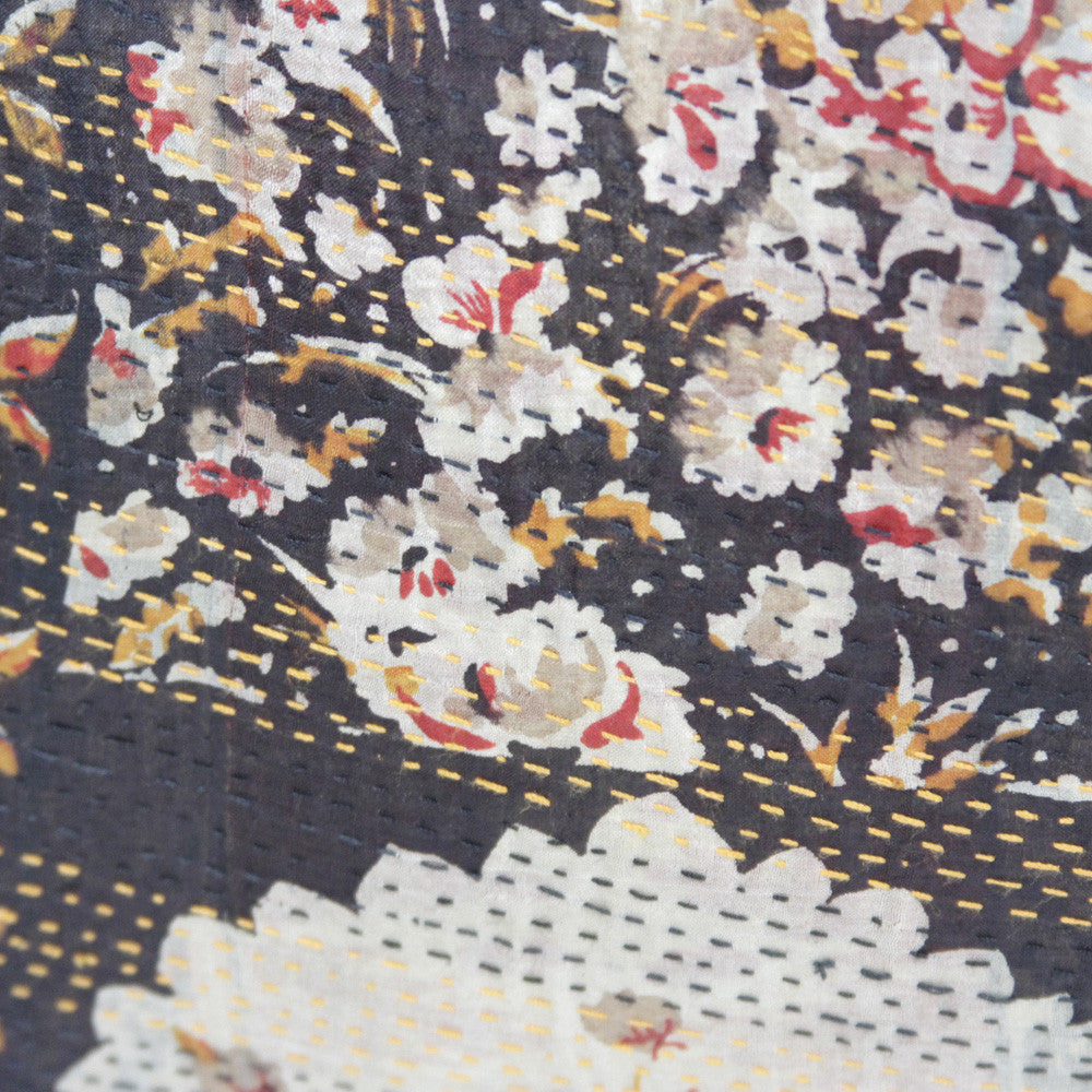 Cherry Blossom Silk Kantha Pillow II