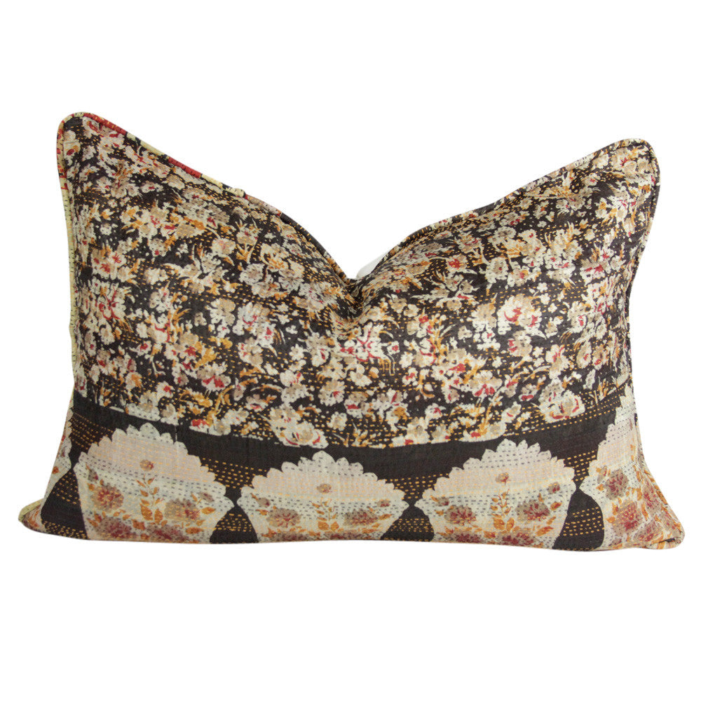Cherry Blossom Silk Kantha Pillow I
