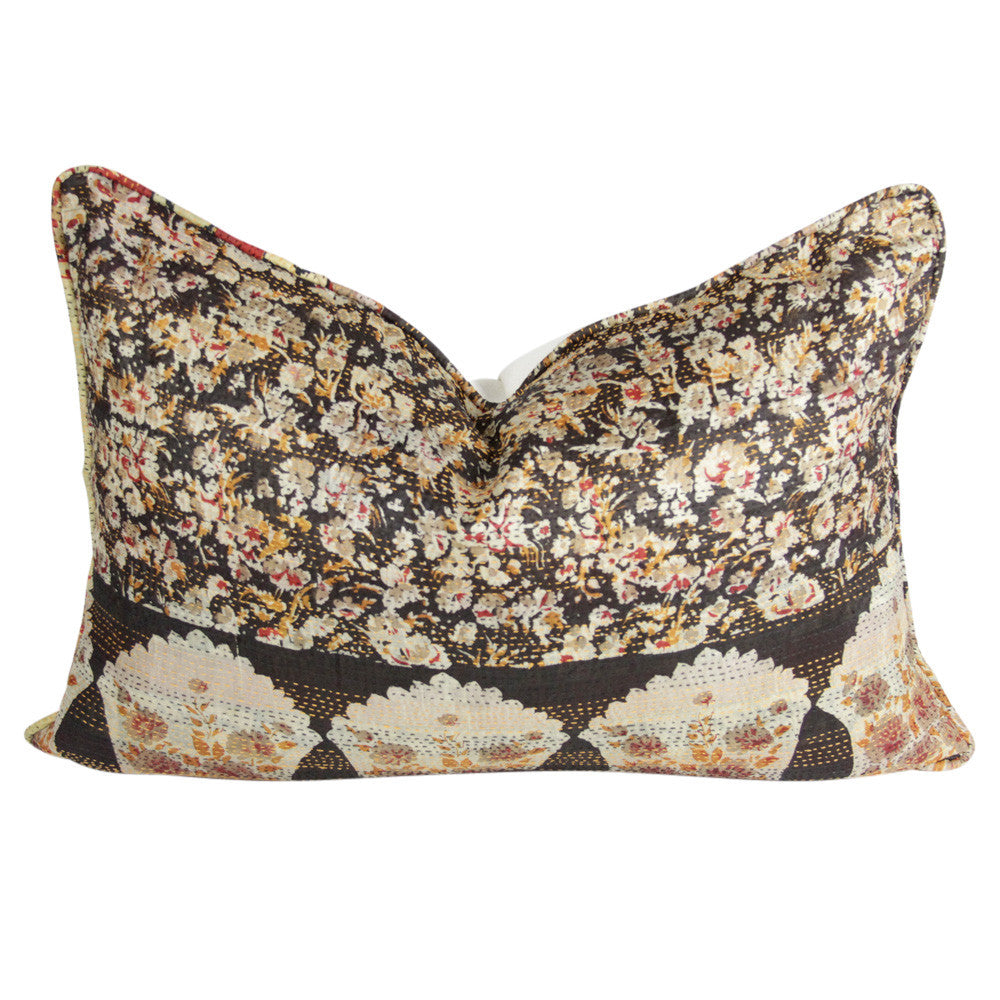 Cherry Blossom Silk Kantha Pillow I