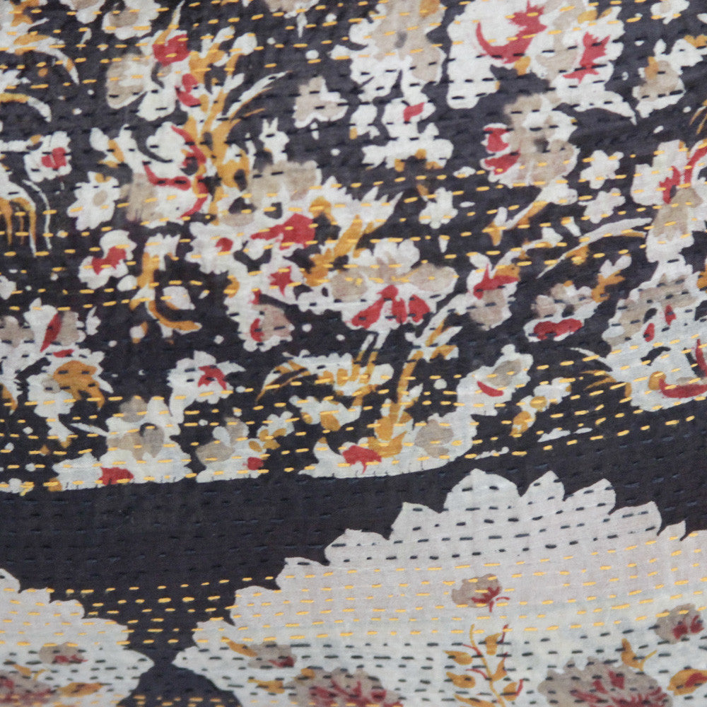 Cherry Blossom Silk Kantha Pillow I