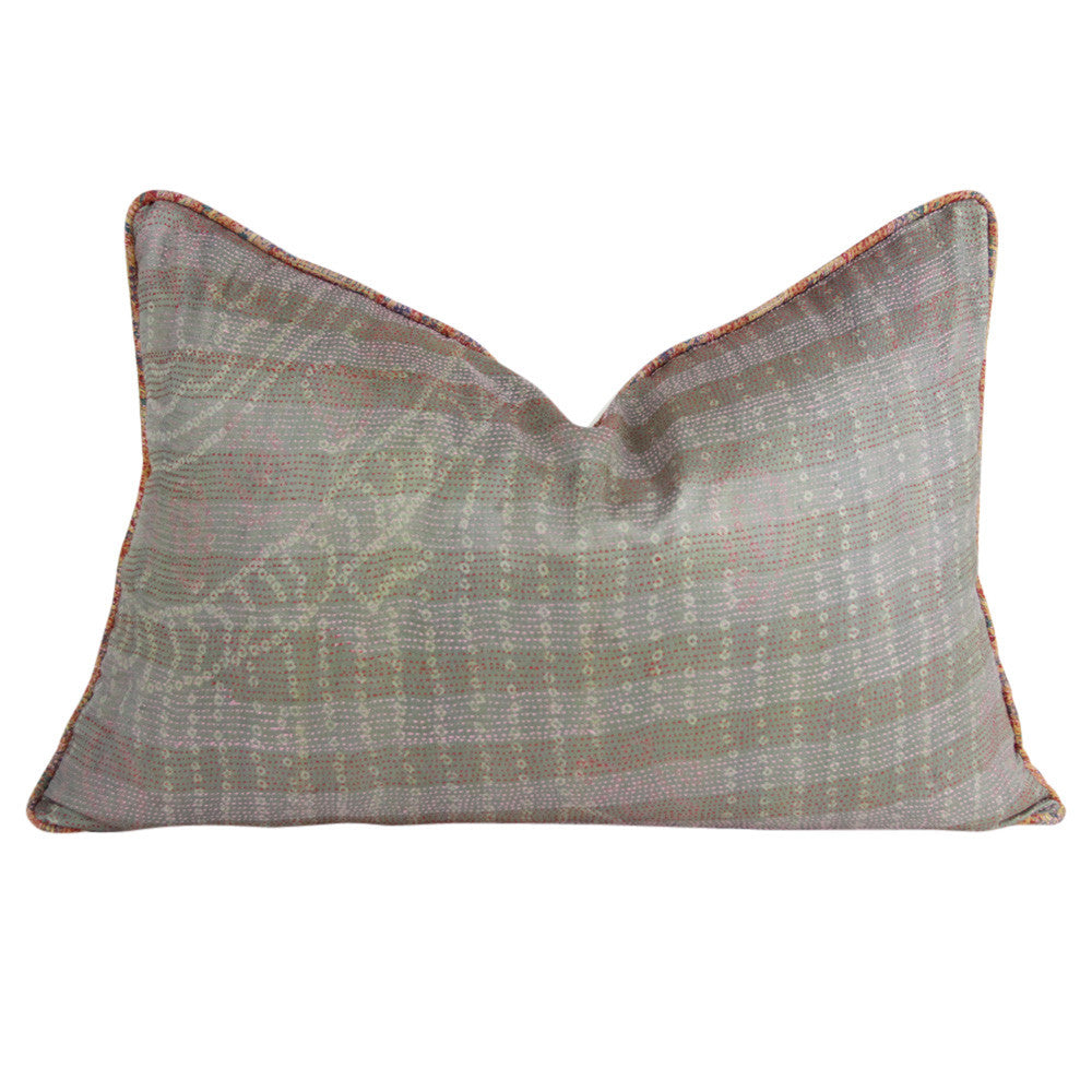Moss Green Silk Kantha Pillow I