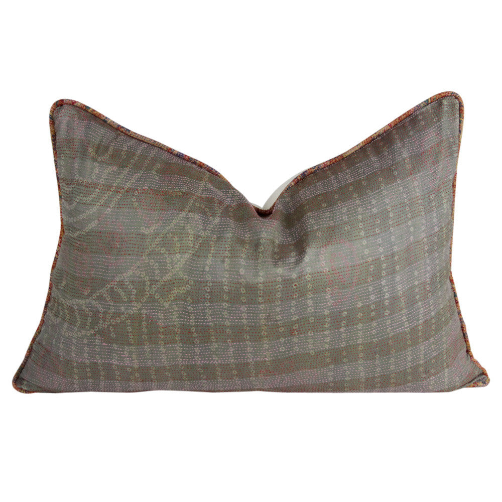 Moss Green Silk Kantha Pillow I