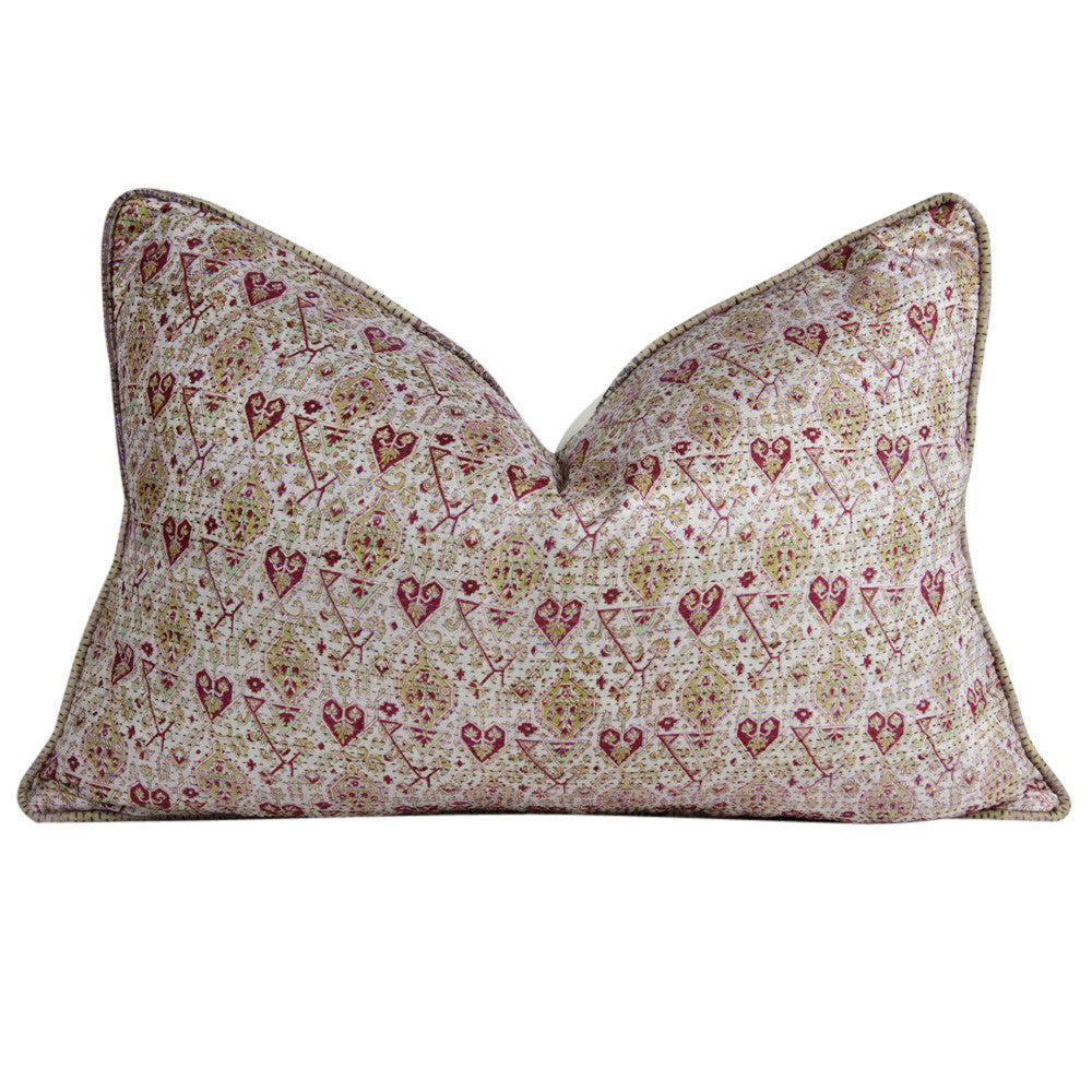 Heart Silk Kantha Pillow