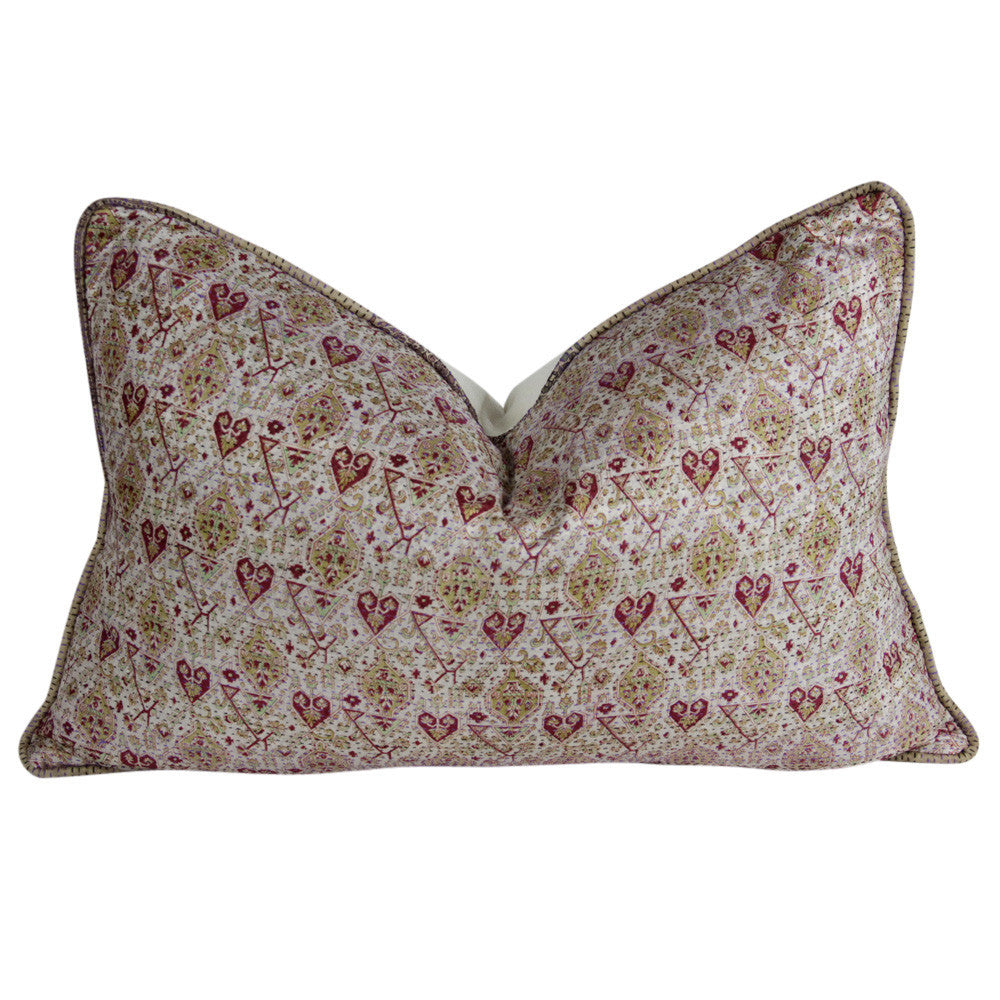 Heart Silk Kantha Pillow