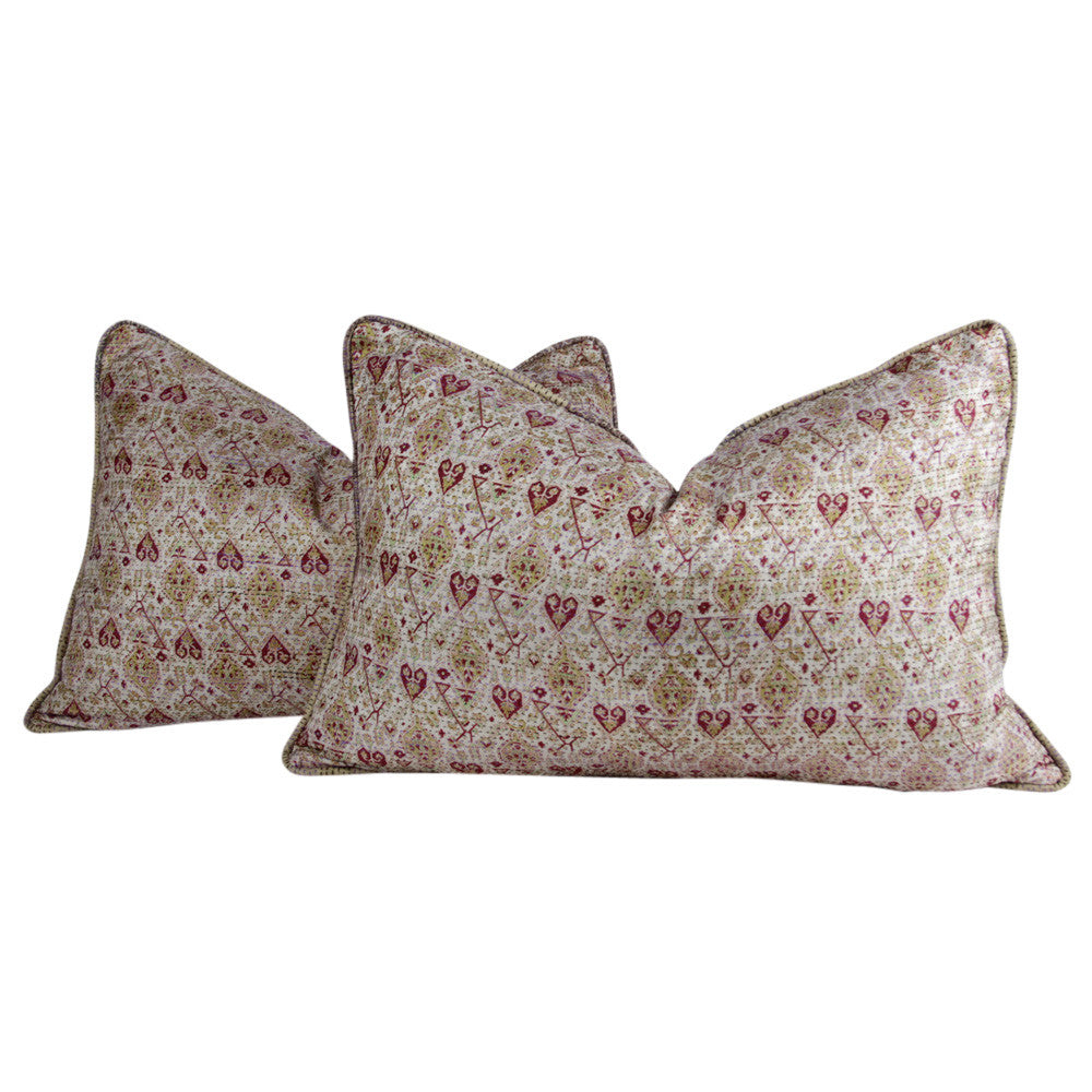 Heart Silk Kantha Pillow