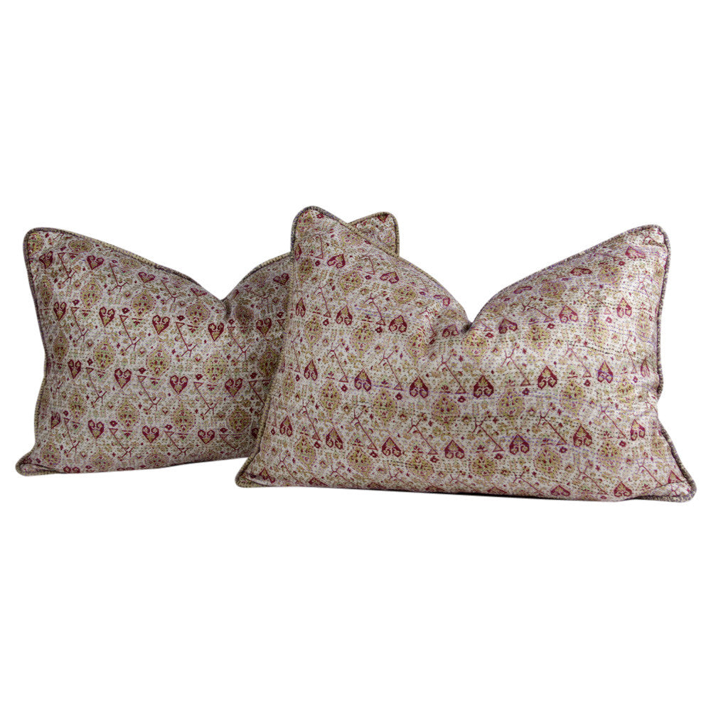 Heart Silk Kantha Pillow I
