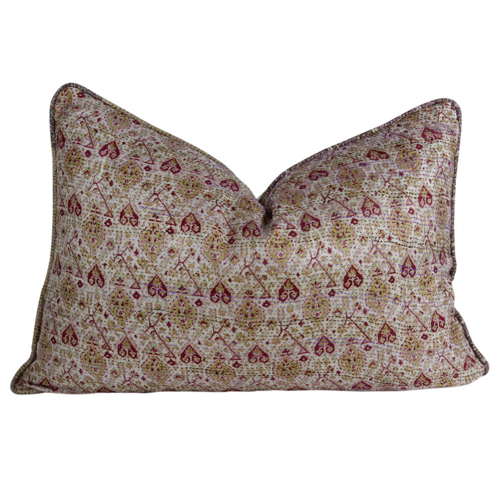 Heart Silk Kantha Pillow I