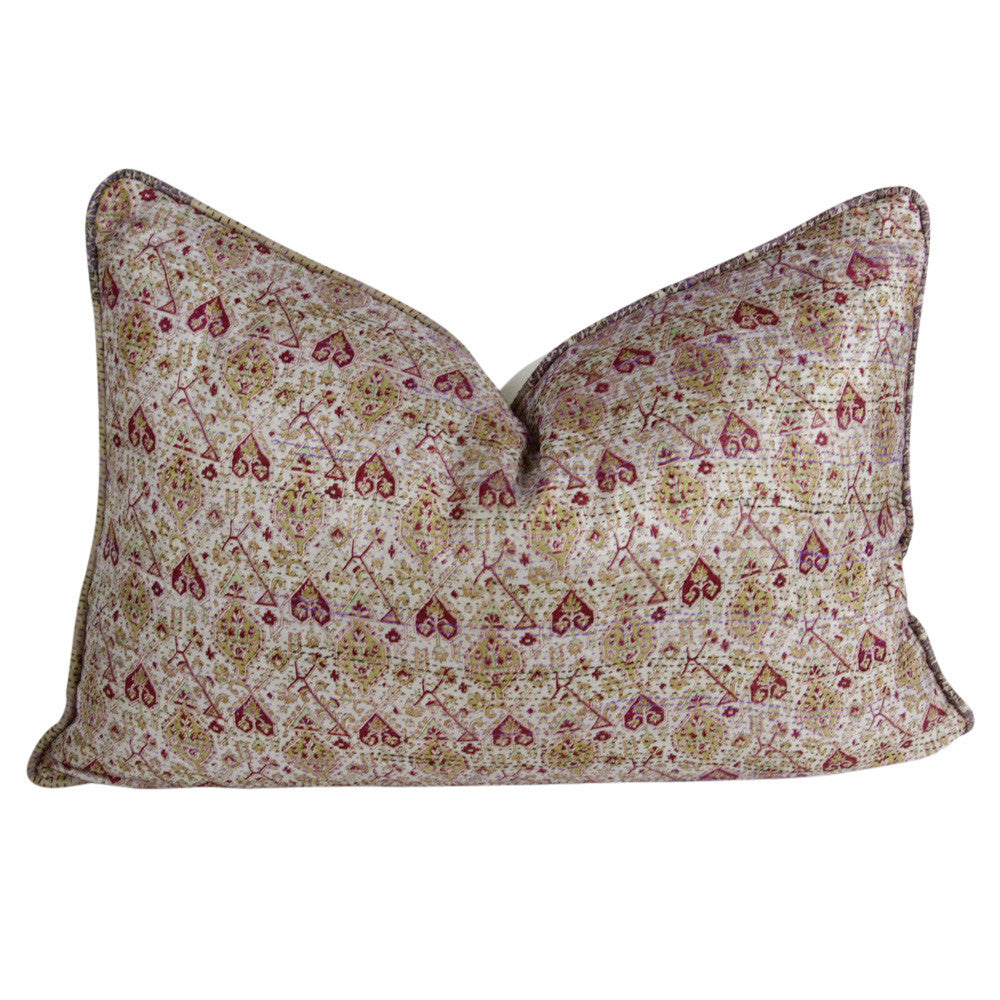 Heart Silk Kantha Pillow I
