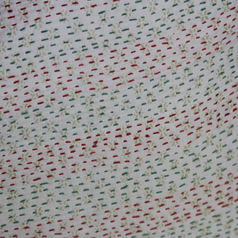 Red And Green Stitched Silk Kantha Pillow