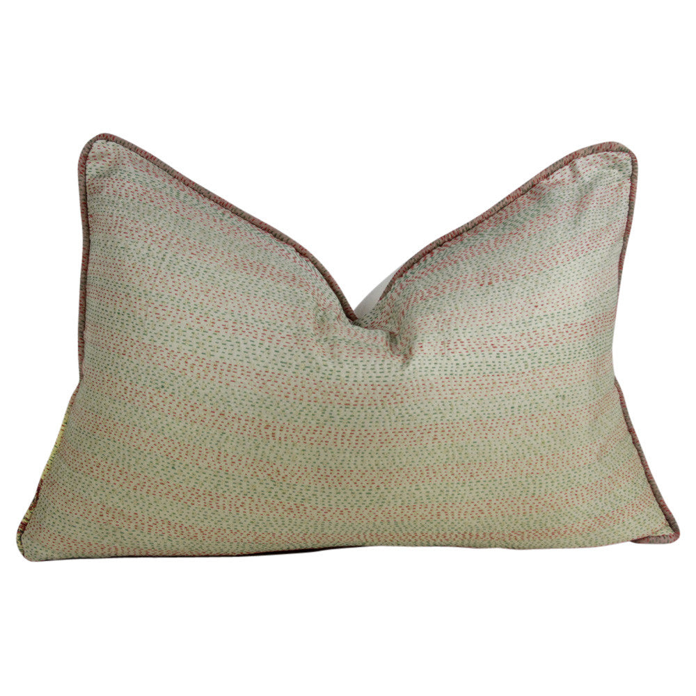 Red And Green Stitched Silk Kantha Pillow I