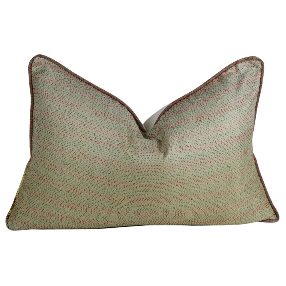 Red And Green Stitched Silk Kantha Pillow I