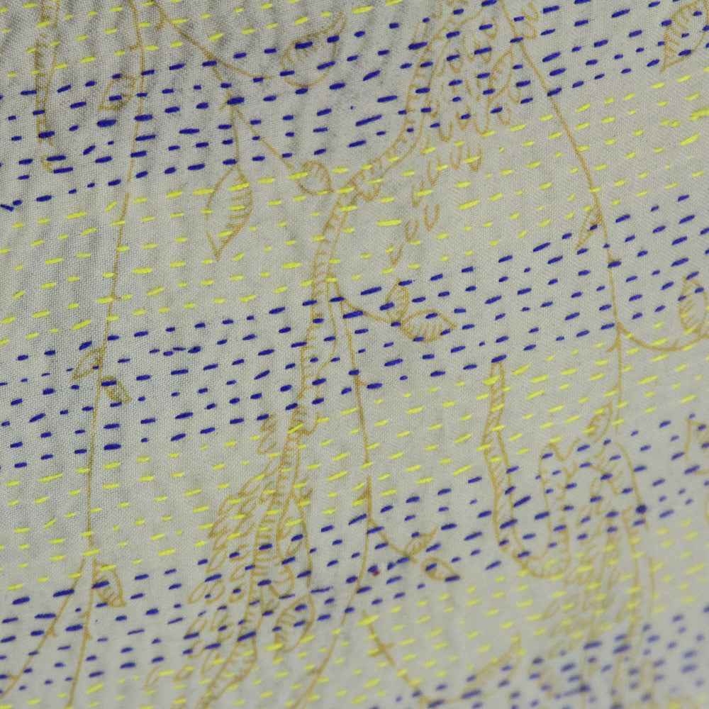 Yellow And Blue Stitched Silk Kantha Pillow