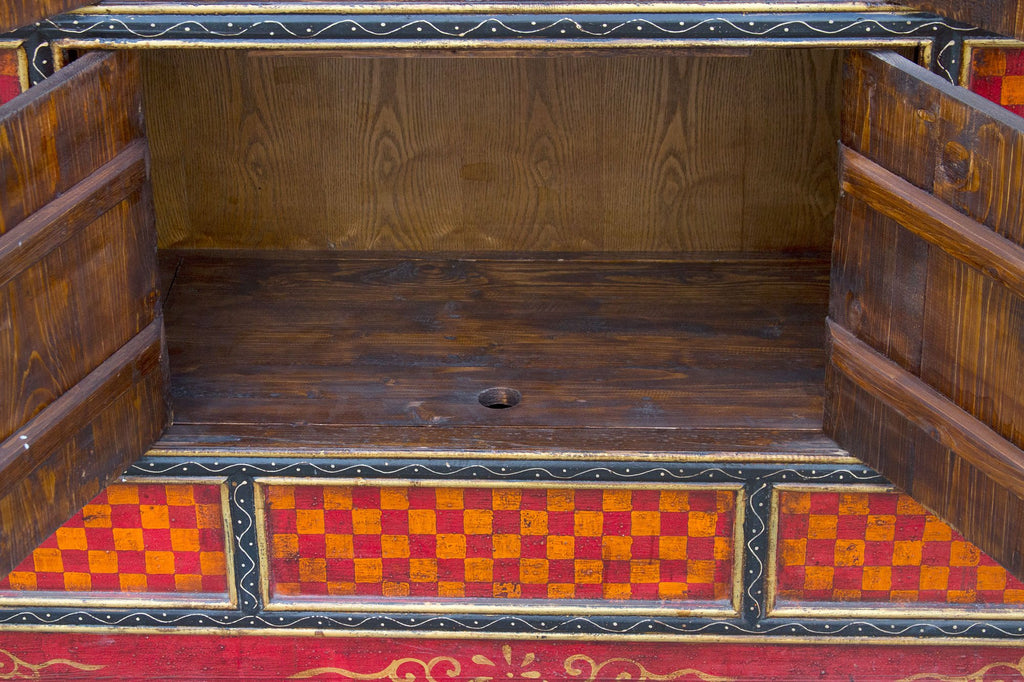 Aged Checker Motif Tibetan Cabinet
