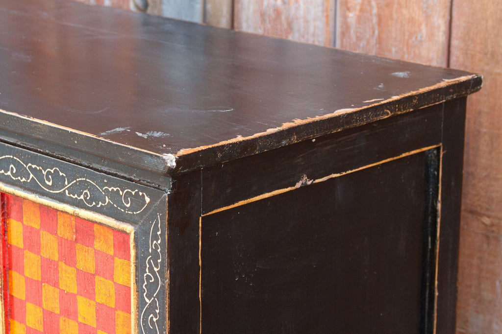 Aged Checker Motif Tibetan Cabinet