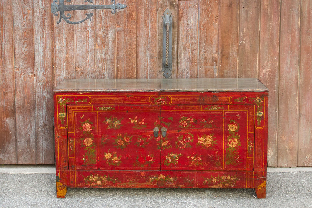 Floral Mongolian Lacquered Buffet Cabinet