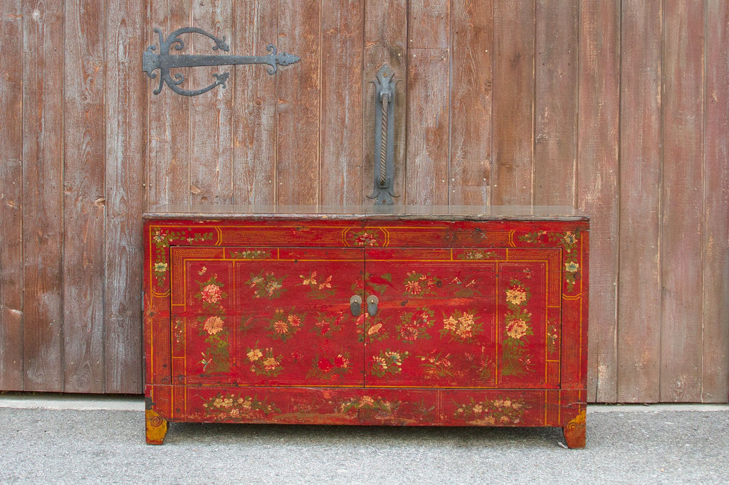 Floral Mongolian Lacquered Buffet Cabinet