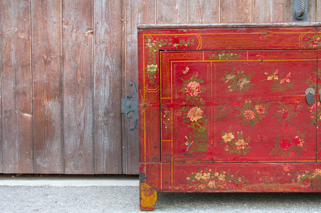 Floral Mongolian Lacquered Buffet Cabinet