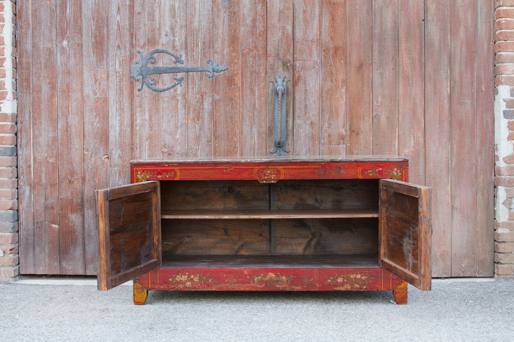 Floral Mongolian Lacquered Buffet Cabinet