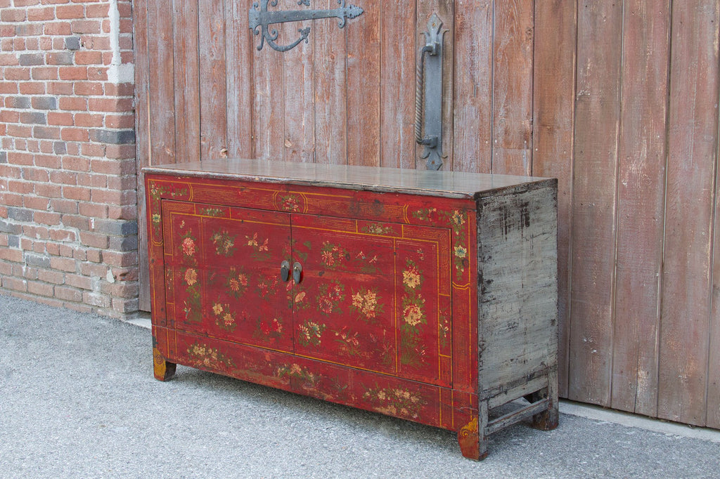 Floral Mongolian Lacquered Buffet Cabinet