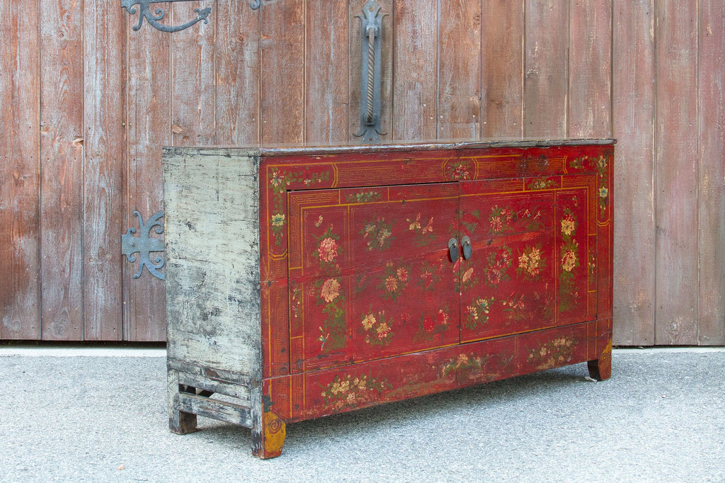 Floral Mongolian Lacquered Buffet Cabinet