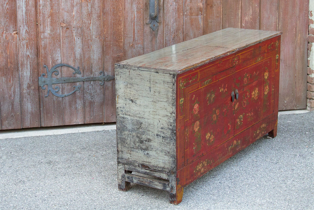 Floral Mongolian Lacquered Buffet Cabinet